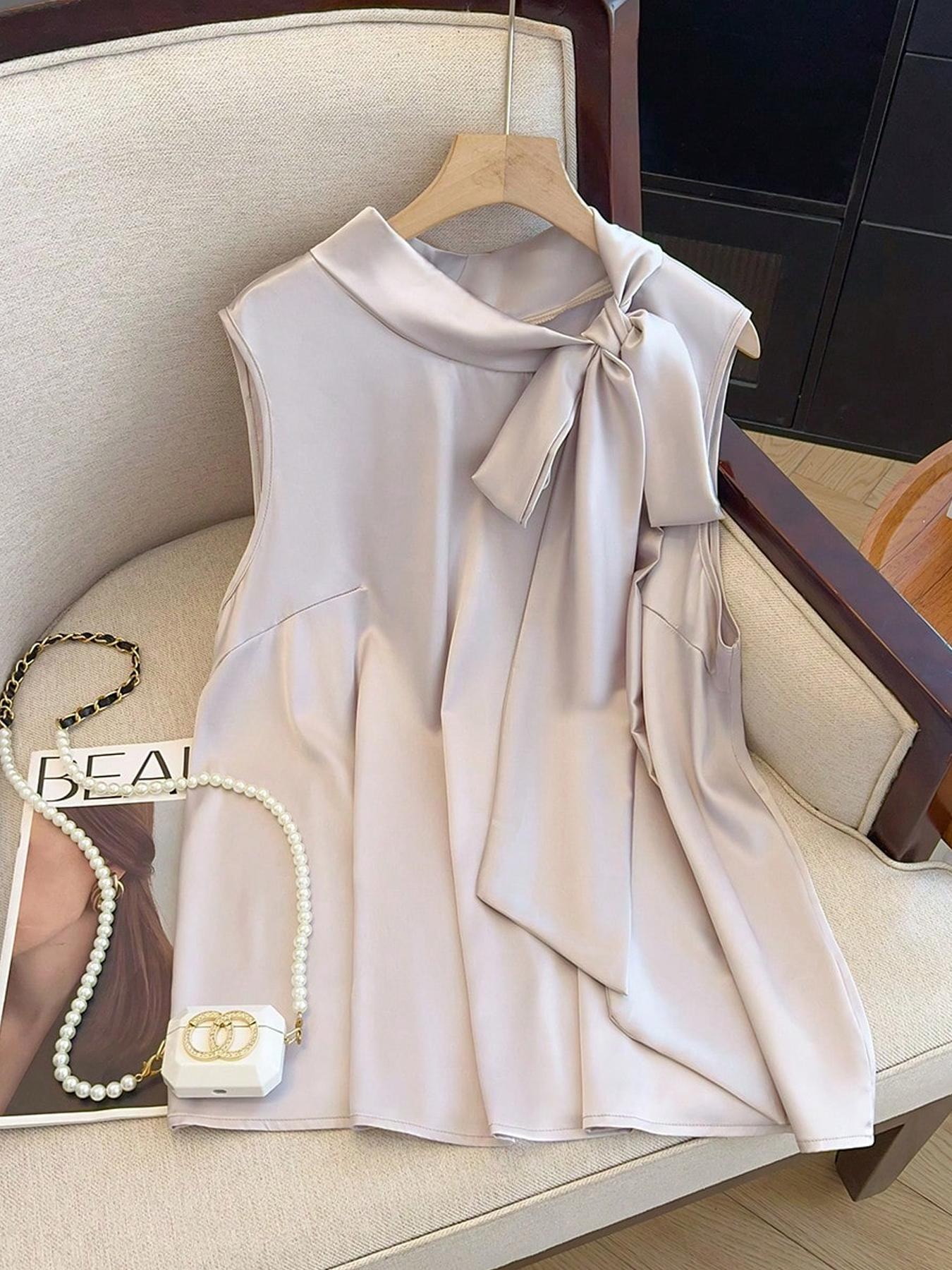 Summer Clothing For Plus Size Women - 【Plus Size】 Solid Color Tie Front