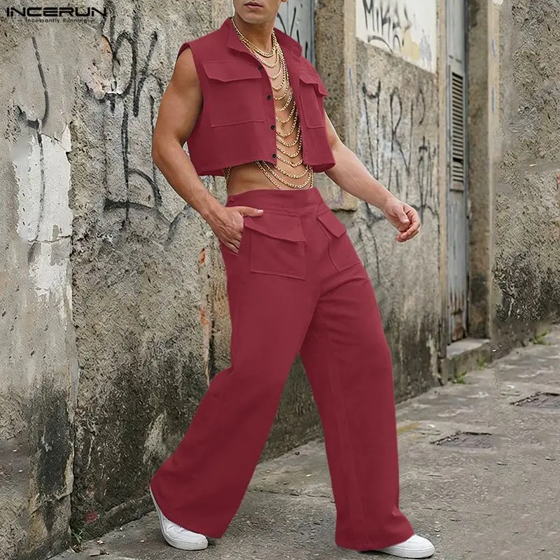 Summer Clothing Trend - INCERUN Men Sets Solid Sleeveless Crop