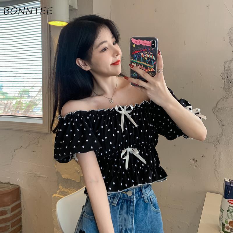 Crop Blouse Linen - Blouses Women Summer French Puff Sleeve