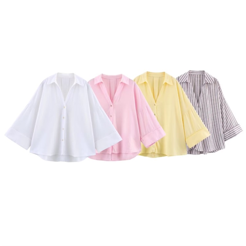 Tie Front Shirt - HipSeam Wide Sleeved Shirt Women Spring