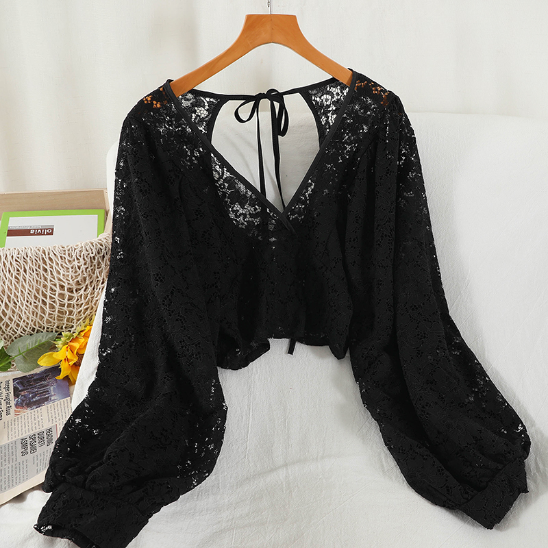 Blouses Women Solid Lace Simpl - огляд і ціна Crop Blouse Linen
