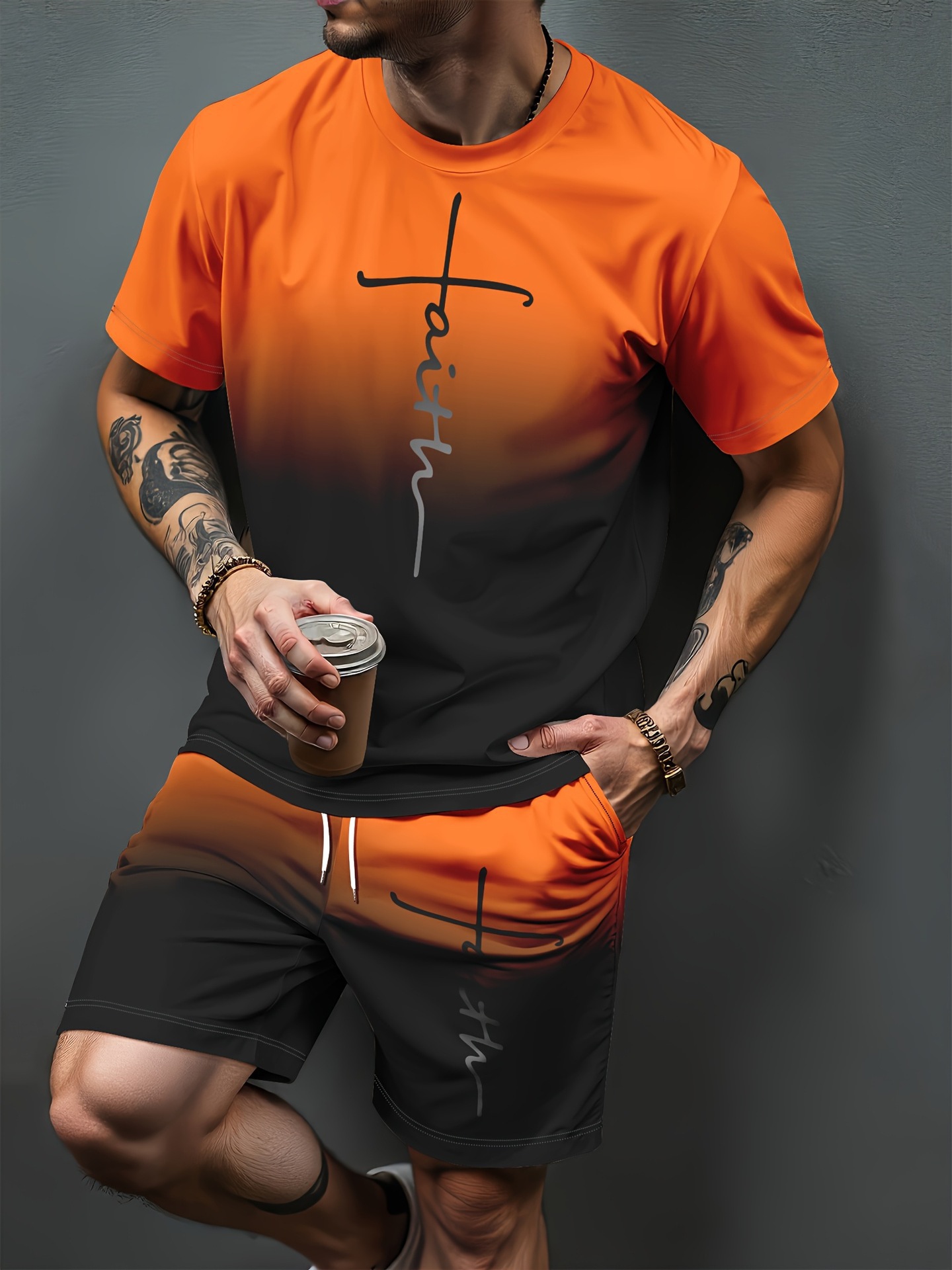 Gradient Letter Pattern 3D Pri - огляд і ціна Summer Clothing For Young Men