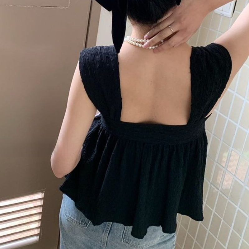 Sleeveless Blouses Women Backl - огляд і ціна Crop Blouse Linen