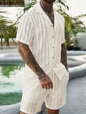 Men Crochet Knit 2 Piece Set L - огляд і ціна Summer Clothing Trend
