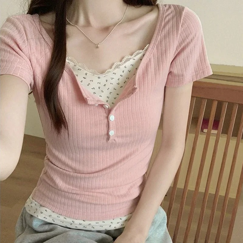 New Women's Lace Spliced Ribbe - огляд і ціна Crop Blouse Linen