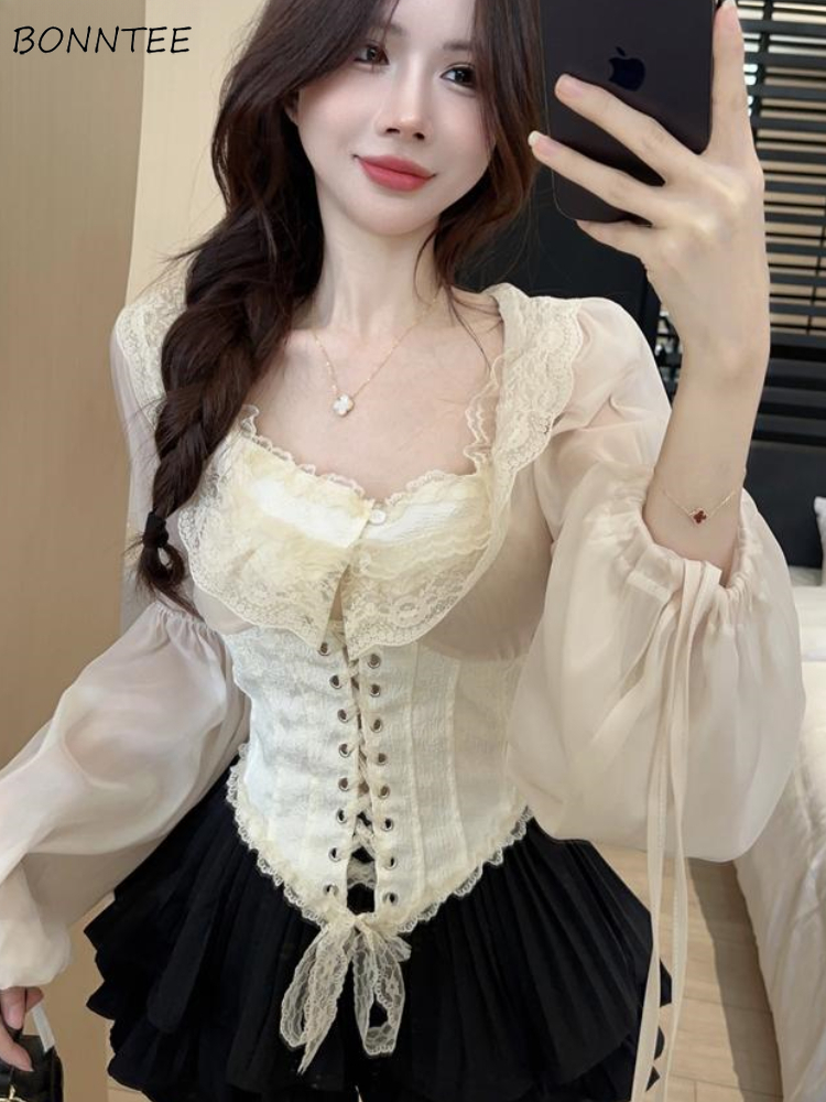 Solid Blouse Women Lace-up Cro - огляд і ціна Crop Blouse Linen