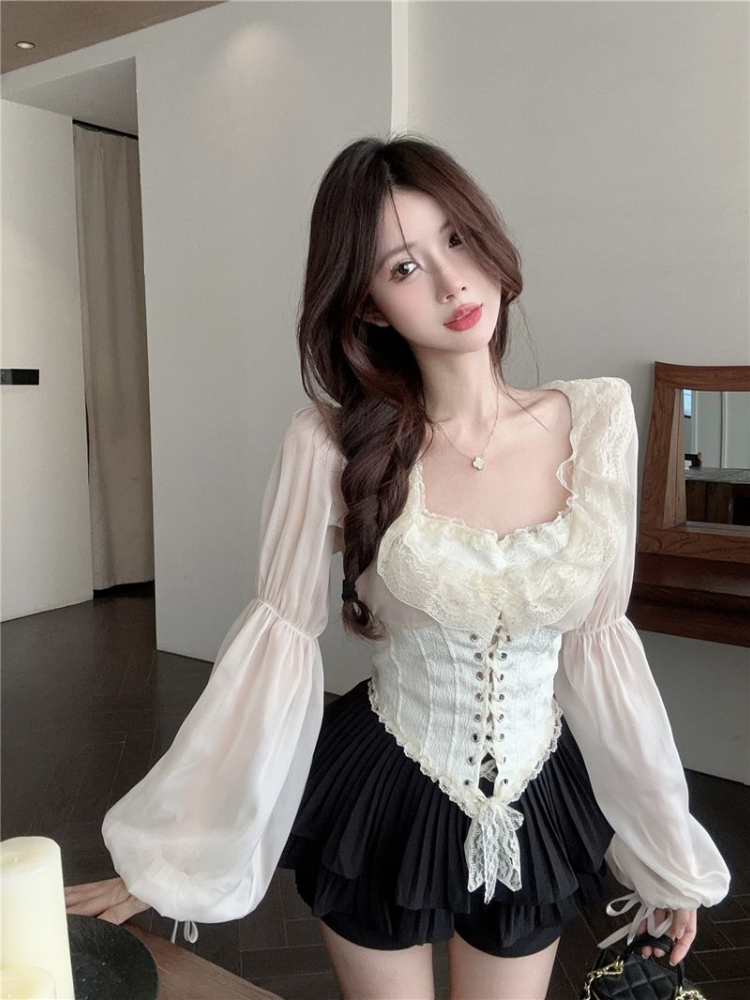 Solid Blouse Women Lace-up Cro - огляд і ціна Crop Blouse Linen