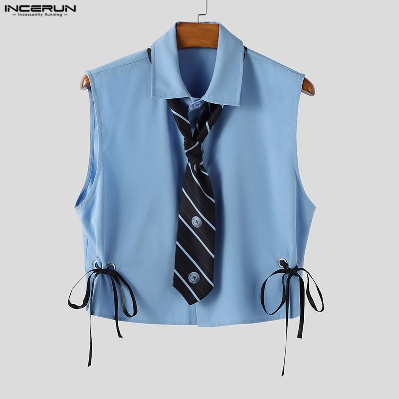 INCERUN Men Shirt Patchwork La - огляд і ціна Tie Front Shirt
