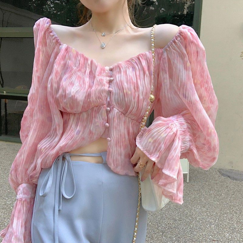 Sexy Kawaii Sweet Square Neck  - огляд і ціна Crop Blouse Linen