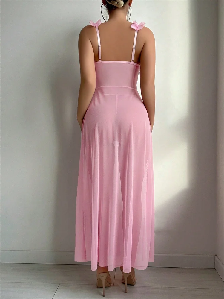Pink Floral Lace See Through N - огляд і ціна Summer Clothing Dress