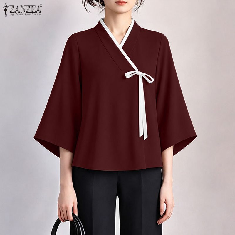 ZANZEA Women Chinese Style V N - огляд і ціна Tie Front Shirt