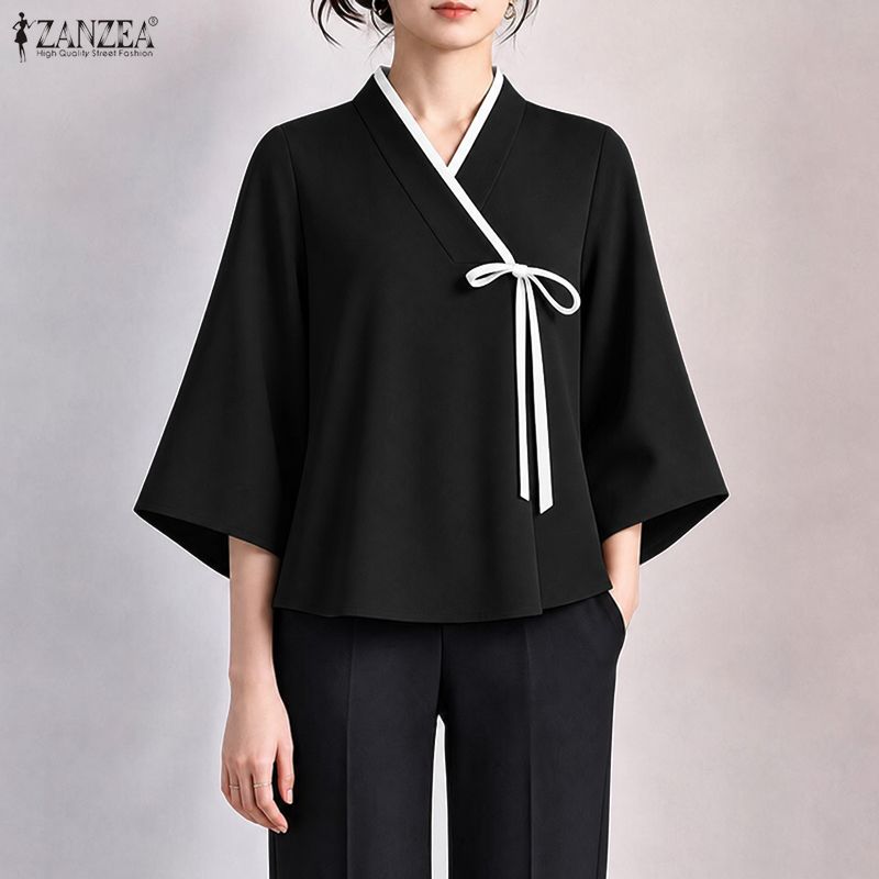 ZANZEA Women Chinese Style V N - огляд і ціна Tie Front Shirt
