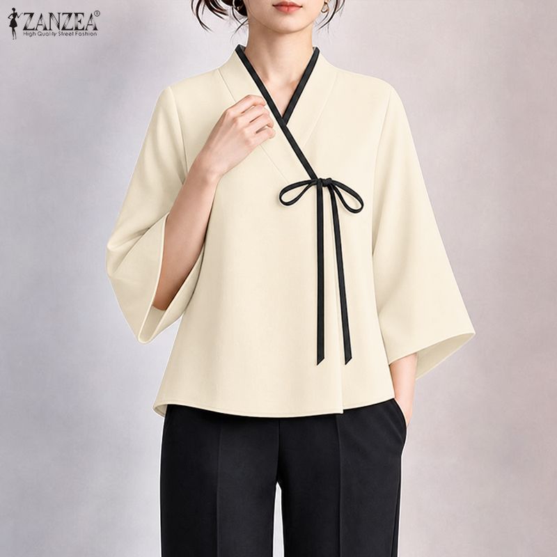 ZANZEA Women Chinese Style V N - огляд і ціна Tie Front Shirt