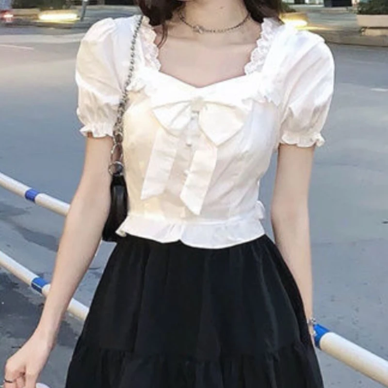 White Blouses Women Bow Design - огляд і ціна Crop Blouse Linen
