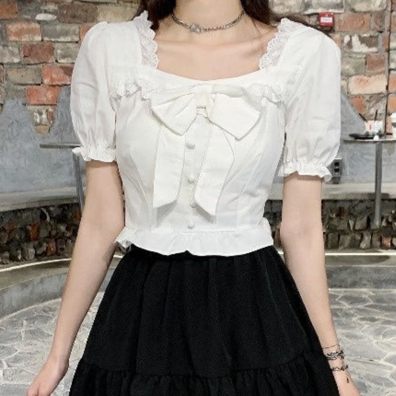 White Blouses Women Bow Design - огляд і ціна Crop Blouse Linen