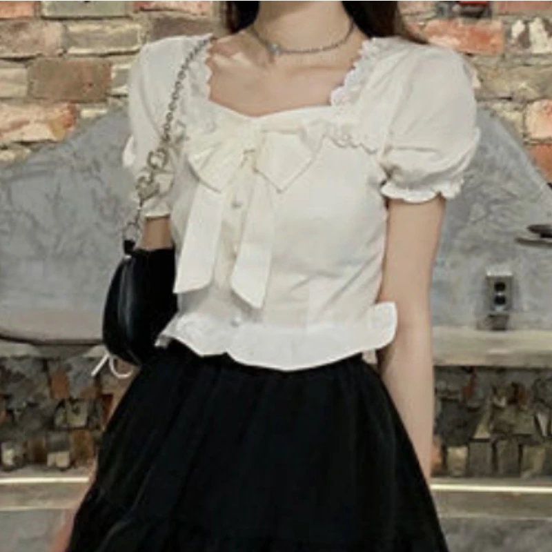 White Blouses Women Bow Design - огляд і ціна Crop Blouse Linen