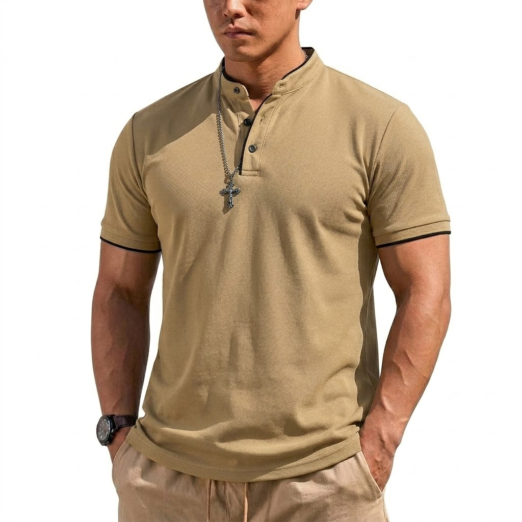 Summer Short Sleeve Henley Shi - огляд і ціна Summer Clothing For Young Men