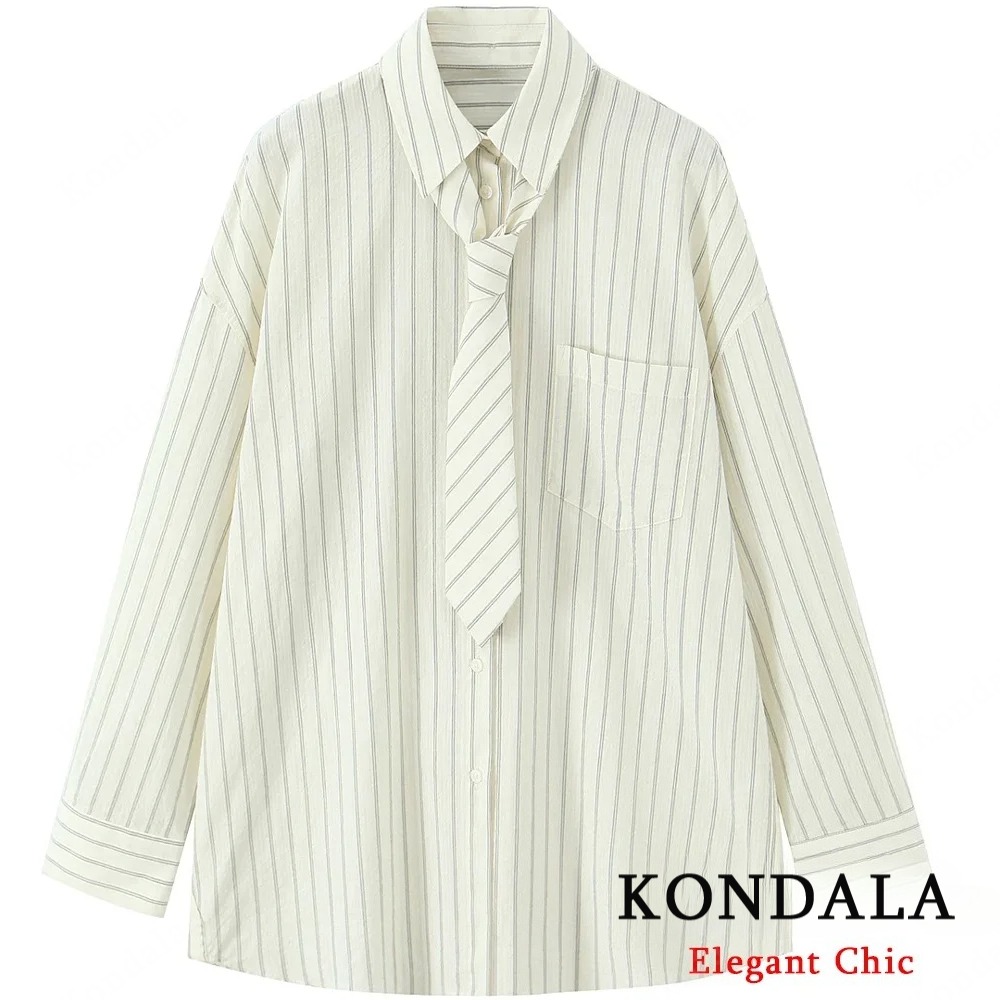 KONDALA Lady Casual Loose Stri - огляд і ціна Tie Front Shirt